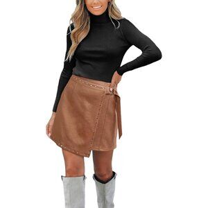 Women's Fringe Skirt Western Cowgirl Terra High Waist Mini Skirt Brown Studded